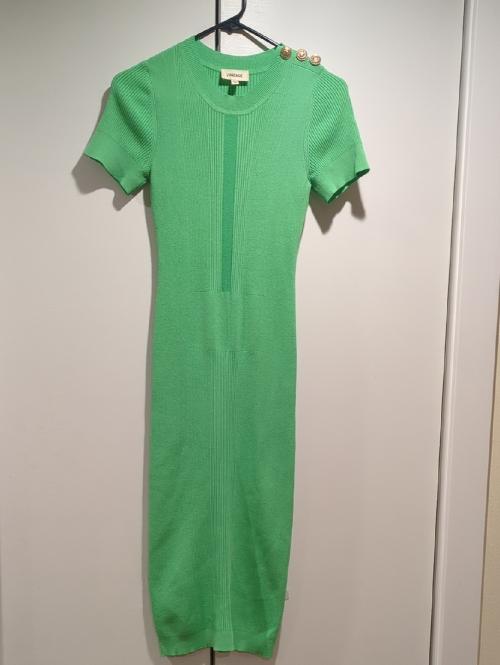 Mint Lime 🍋‍🟩 Green Ribbed Stretch Midi Dress L'Agence